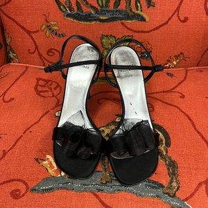 Stuart Weitzman satin black heels with bows!